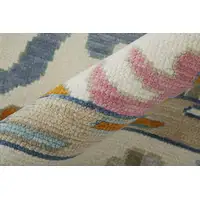 Photo of Blue Ivory and Pink Wool Floral Hand Knotted Area Rug With Fringe