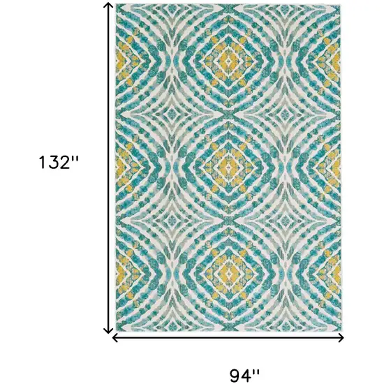 Blue Ivory and Yellow Abstract Power Loom Area Rug Photo 3