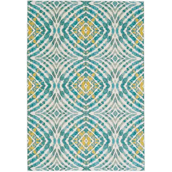 Blue Ivory and Yellow Abstract Power Loom Area Rug Photo 2