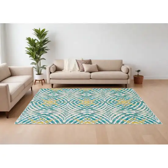 Blue Ivory and Yellow Abstract Power Loom Area Rug Photo 1