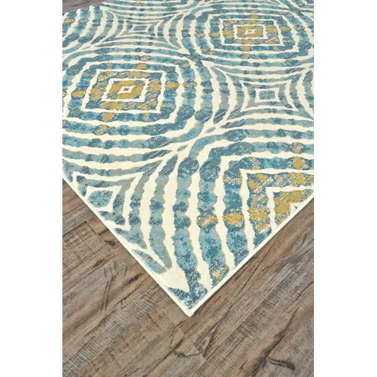 Blue Ivory and Yellow Abstract Power Loom Area Rug Photo 7