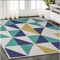 Photo of Blue Ivory and Yellow Geometric Power Loom Area Rug