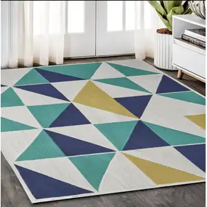 Photo of Blue Ivory and Yellow Geometric Power Loom Area Rug