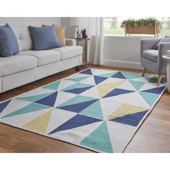 Blue Ivory and Yellow Geometric Power Loom Area Rug Photo 8