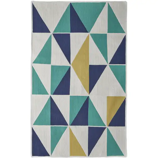 Blue Ivory and Yellow Geometric Power Loom Area Rug Photo 2