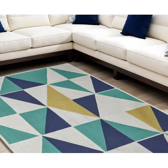 Blue Ivory and Yellow Geometric Power Loom Area Rug Photo 1