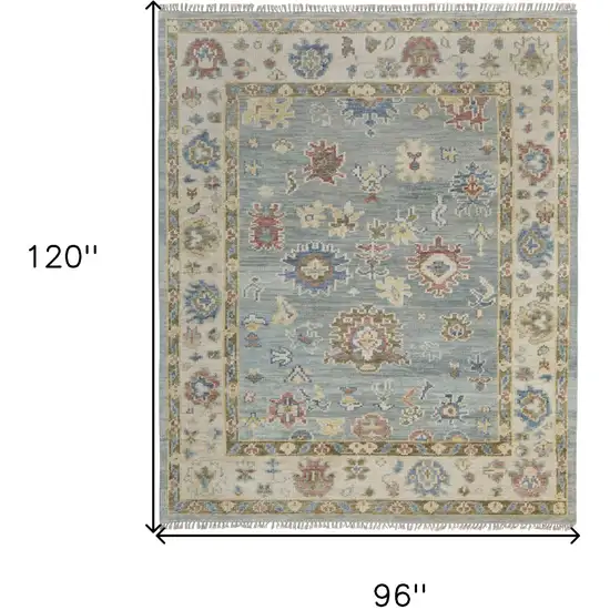 Blue Ivory and Yellow Wool Floral Hand Knotted Area Rug With Fringe Photo 3