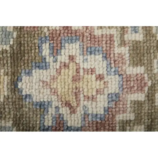 Blue Ivory and Yellow Wool Floral Hand Knotted Area Rug With Fringe Photo 5