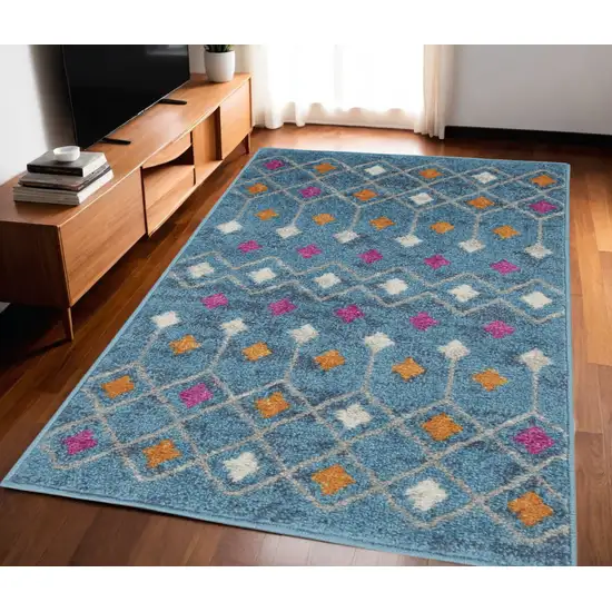 Blue And Orange Geometric Dhurrie Area Rug Photo 1