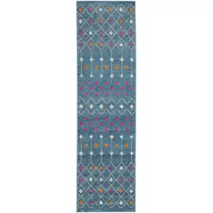 Photo of Blue Jewels Geometric Runner Rug