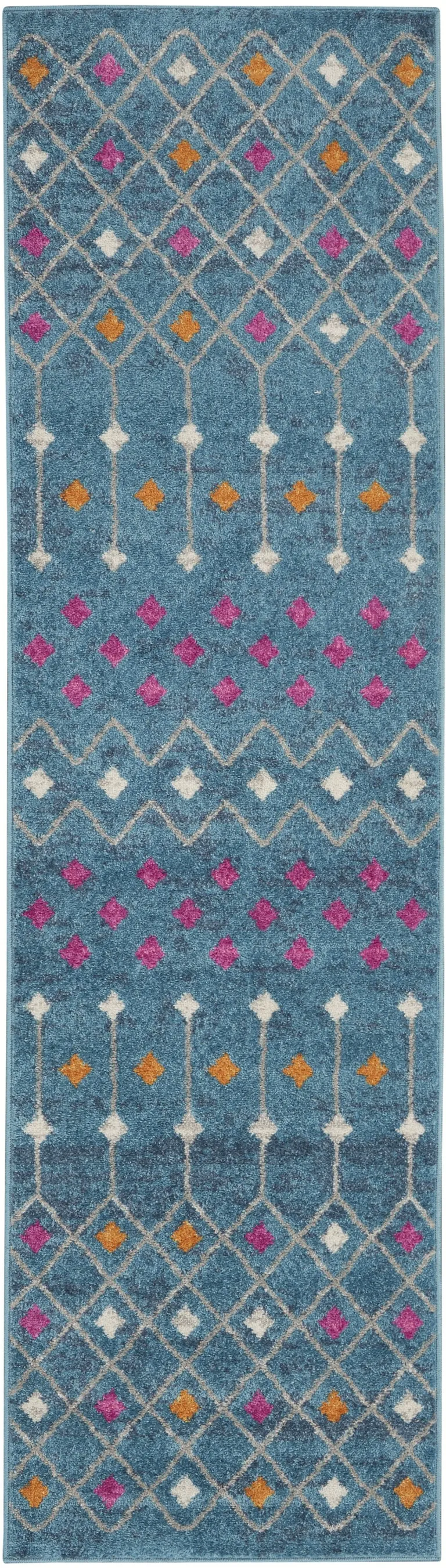 Blue Jewels Geometric Runner Rug Photo 1