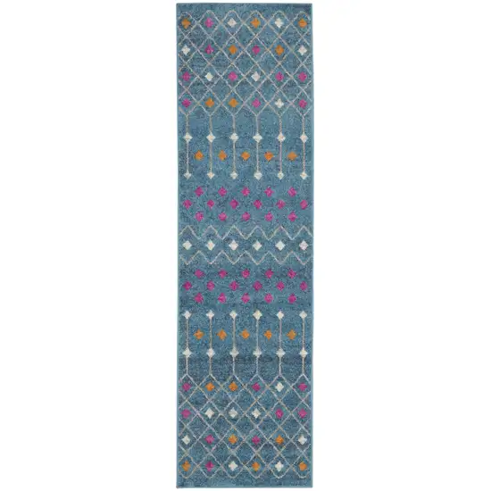 8' Blue And Orange Geometric Runner Rug Photo 1