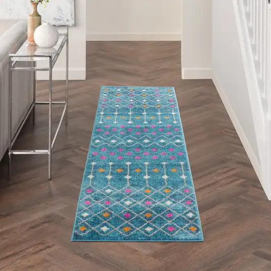 Blue Jewels Geometric Runner Rug Photo 6