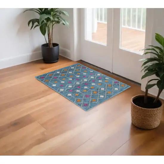 Blue And Orange Geometric Dhurrie Area Rug Photo 1