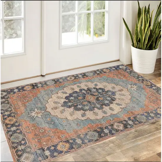 Blue Medallion Hand Woven Area Rug Photo 1