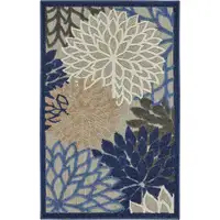 Photo of Blue Large Floral Indoor Outdoor Area Rug