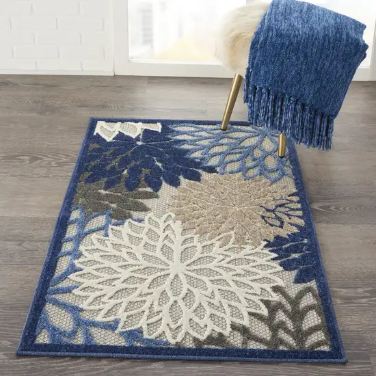 Blue And Gray Floral Indoor Outdoor Area Rug Photo 9