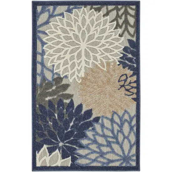 Blue And Gray Floral Indoor Outdoor Area Rug Photo 2