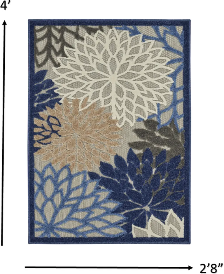 Blue Large Floral Indoor Outdoor Area Rug Photo 4