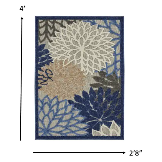 Blue Large Floral Indoor Outdoor Area Rug Photo 4