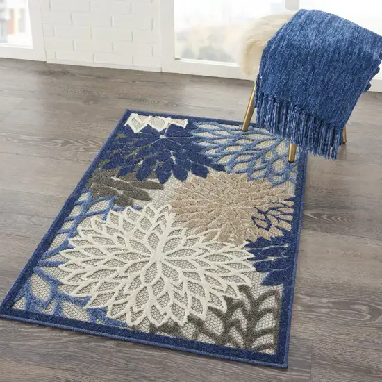 Blue And Gray Floral Indoor Outdoor Area Rug Photo 7