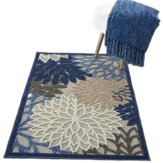 Blue Large Floral Indoor Outdoor Area Rug Photo 8