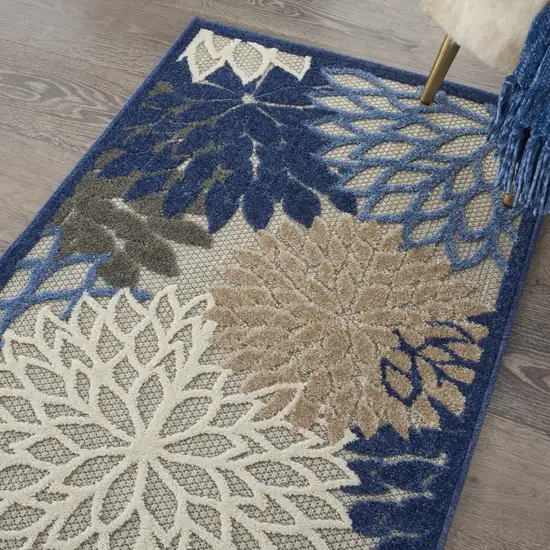 Blue Large Floral Indoor Outdoor Area Rug Photo 6