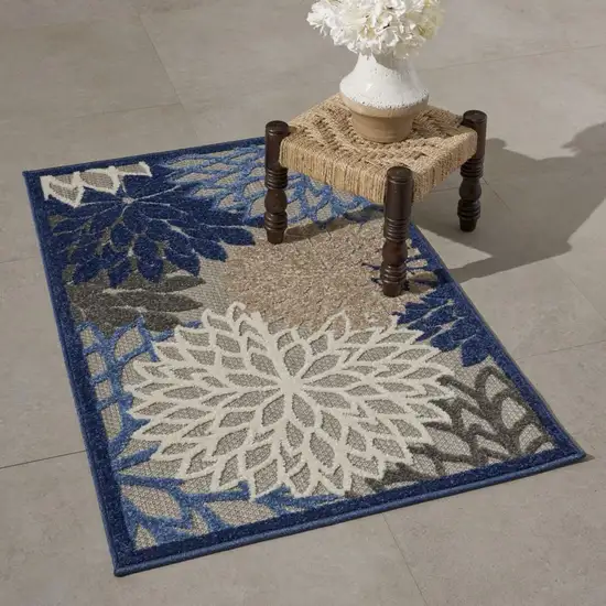 Blue Large Floral Indoor Outdoor Area Rug Photo 7