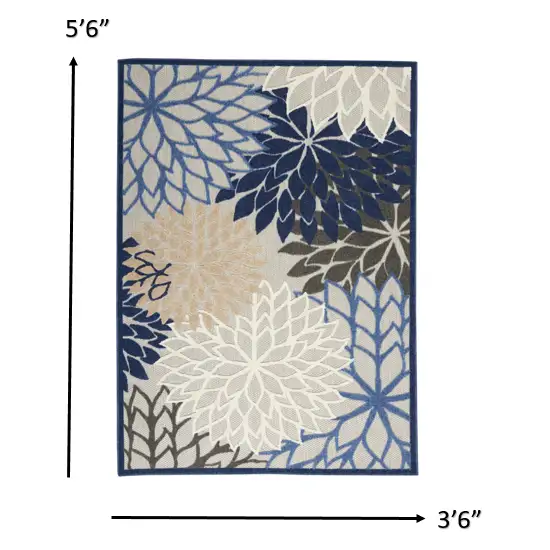 Blue Large Floral Indoor Outdoor Area Rug Photo 4
