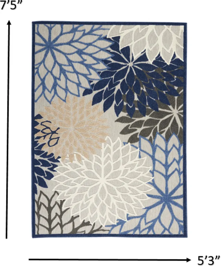 Blue Large Floral Indoor Outdoor Area Rug Photo 3