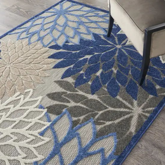 Blue And Gray Floral Indoor Outdoor Area Rug Photo 6