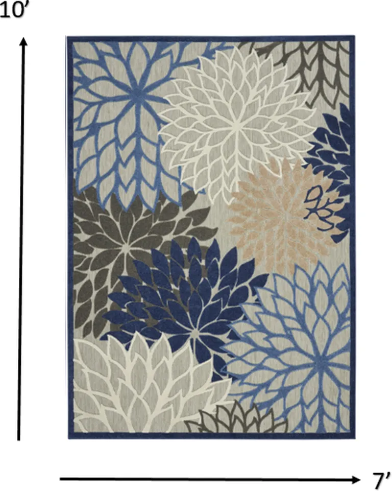 Blue Large Floral Indoor Outdoor Area Rug Photo 4
