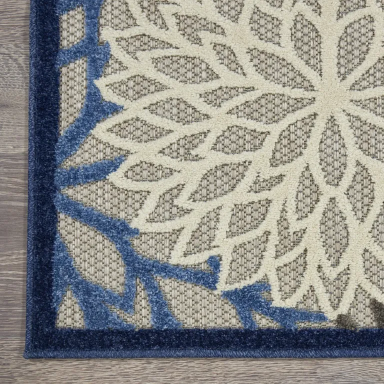 Blue Large Floral Indoor Outdoor Area Rug Photo 2
