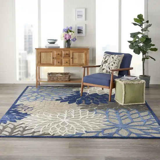 Blue And Gray Floral Indoor Outdoor Area Rug Photo 2