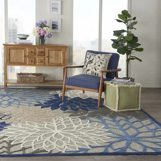 Blue Large Floral Indoor Outdoor Area Rug Photo 7