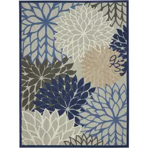 Photo of Blue Large Floral Indoor Outdoor Area Rug