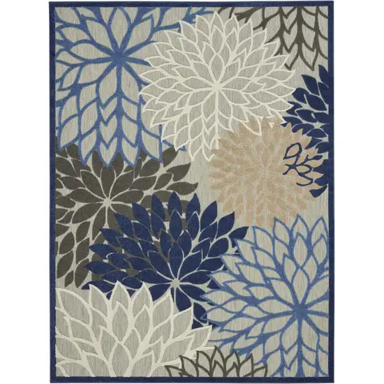 Blue Large Floral Indoor Outdoor Area Rug Photo 1