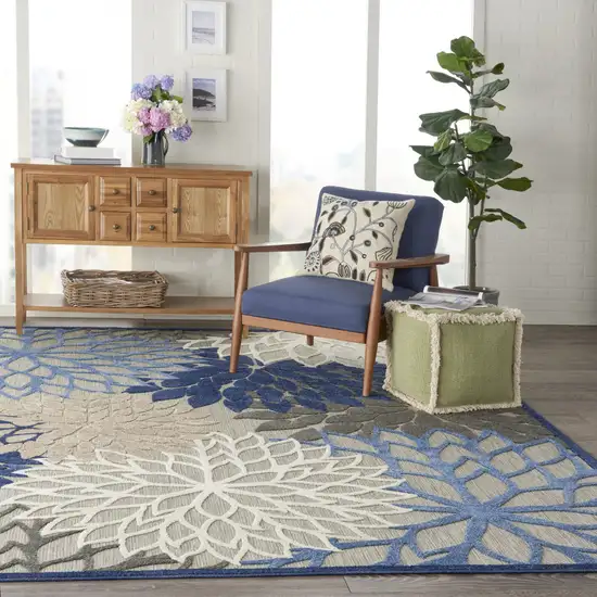 Blue And Gray Floral Indoor Outdoor Area Rug Photo 4