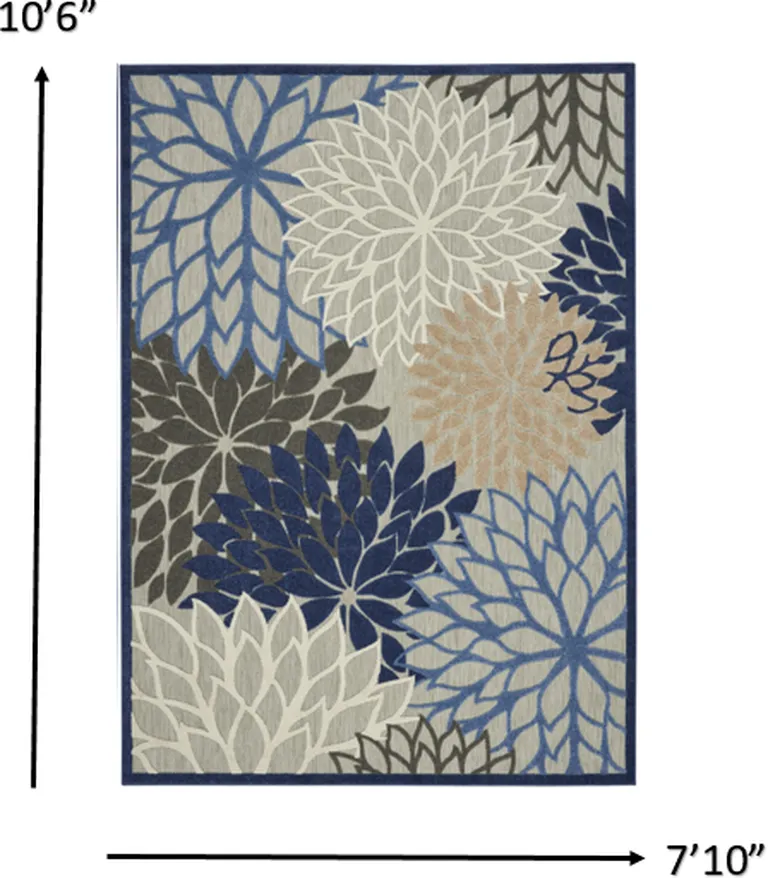 Blue Large Floral Indoor Outdoor Area Rug Photo 4