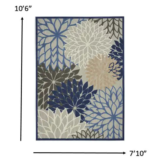 Blue Large Floral Indoor Outdoor Area Rug Photo 4