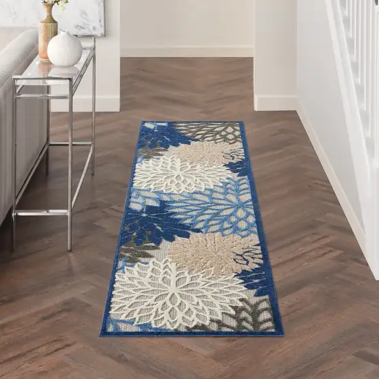 Blue And Gray Floral Indoor Outdoor Area Rug Photo 6