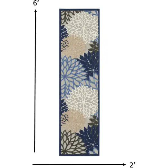 Blue Large Floral Indoor Outdoor Runner Rug Photo 4