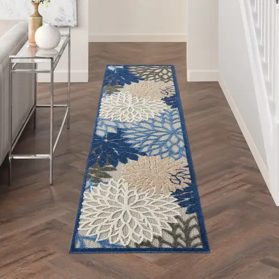 Blue And Gray Floral Indoor Outdoor Area Rug Photo 2