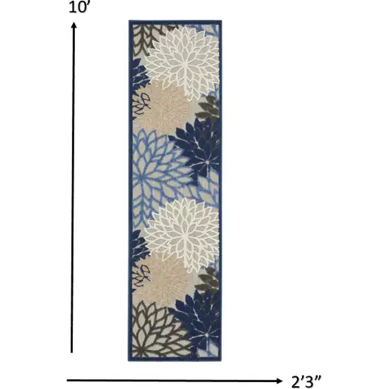 Blue Large Floral Indoor Outdoor Runner Rug Photo 4