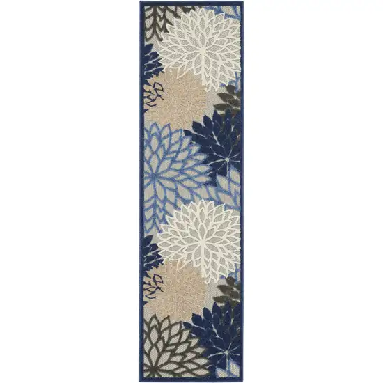 Blue Large Floral Indoor Outdoor Runner Rug Photo 1