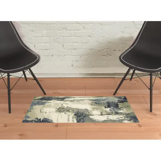 Blue Light Blue Grey Sage Beige And Ivory Abstract Power Loom Stain Resistant Area Rug Photo 2