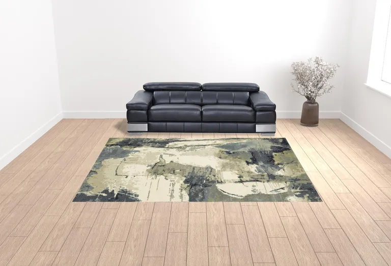 Blue Light Blue Grey Sage Beige And Ivory Abstract Power Loom Stain Resistant Area Rug Photo 2