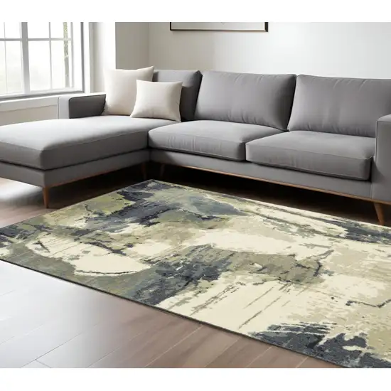 Gray and Ivory Abstract Power Loom Area Rug Photo 1