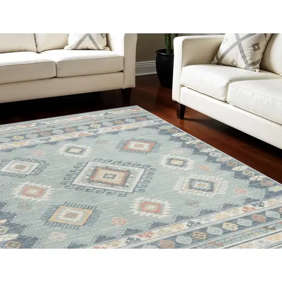 Blue Light Blue and Orange Geometric Flatweave Area Rug Photo 1