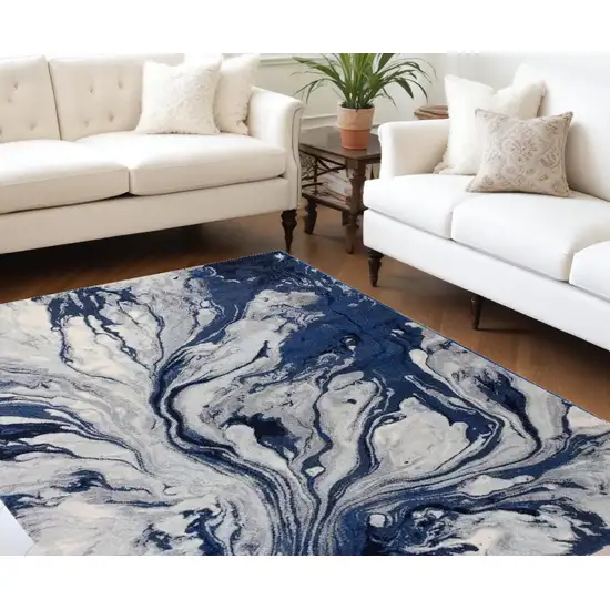 Blue Machine Woven Abstract Watercolor Indoor Area Rug Photo 1